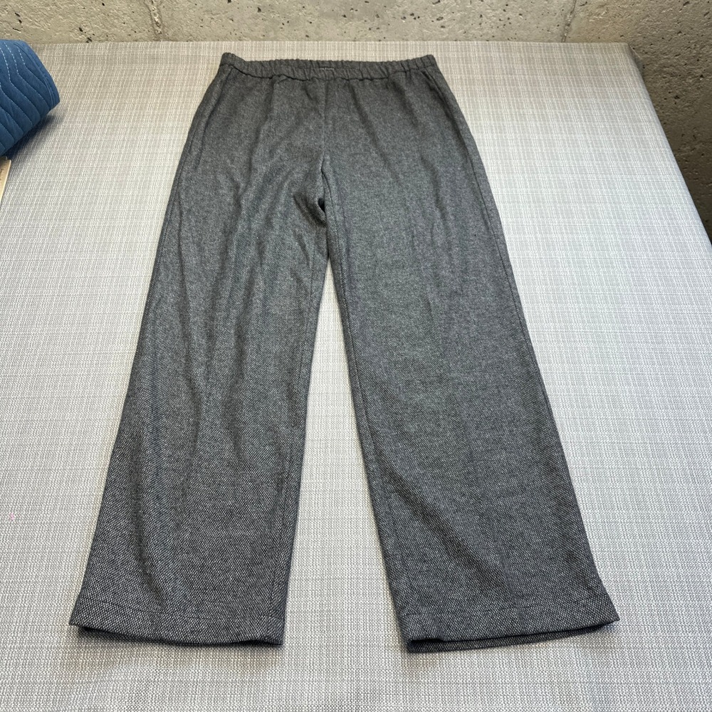 Eileen Fisher Herringbone Wide Leg Pants size 6 Wool Blend Elastic Waist